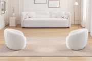 Modern Japandi White Boucle Sofa Set, 5-Piece Upholstered Cloud Couch Bundle, 3-Seater Sofa + 4 Pack 360° Swivel Barrel Accent Chairs for Living Room, Apartment, Home Office