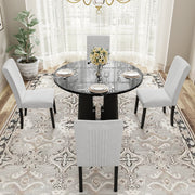 5-Piece Round Dining Table set, 43-Inch Modern Dining Table and 4 Upholstered Chairs for Dining Room, Kitchen Room, Living Room, Easy Assembly