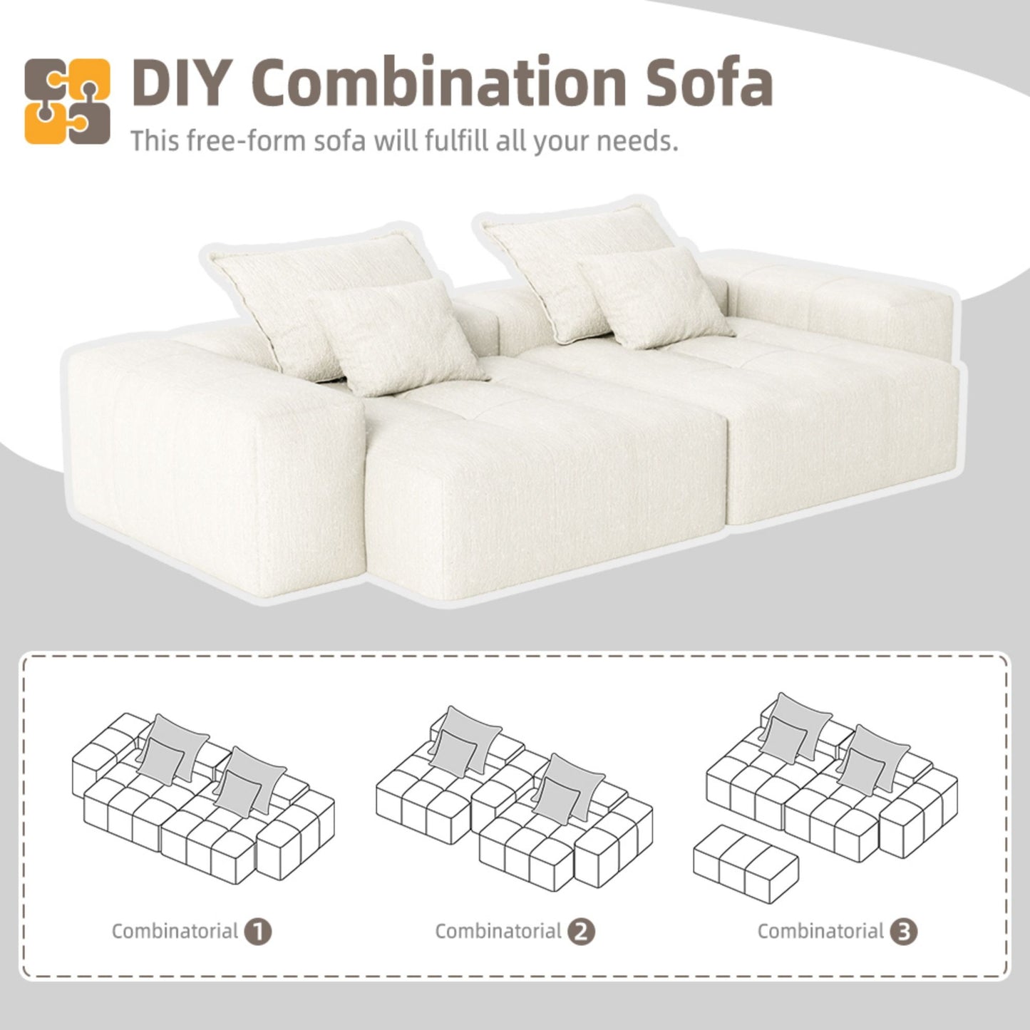 Modern Oversized Diy Combination Modular Sectional Sofa With Pillows