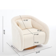 Swivel Accent Chair with Teddy Upholstery in White, 360-Degree Rotating Barrel Chair for Living Room, Bedroom, or Office, Made of Fabric and Solid Rubber Wood