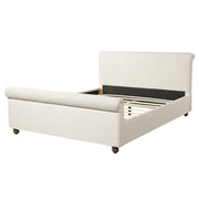 Queen Size Upholstered Bed Frame With Linen Fabric, Thick Headboard And Solid Wood Legs, Beige