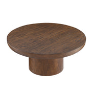 Round Coffee Table with Cylindrical Leg,Wood Veneer Tabletop Table,Rounded Sofa Side Table for living Room Office,Brown