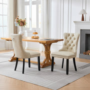 Dining Room Chairs Set of 2,Vintage Sheepskin Texture PU Leather,High Back with Button Tufted & Nailhead Trim,Wood Frame,S-Spring & Resilient Sponge Cushion,Ideal for Kitchen,Beige,SW1101BG