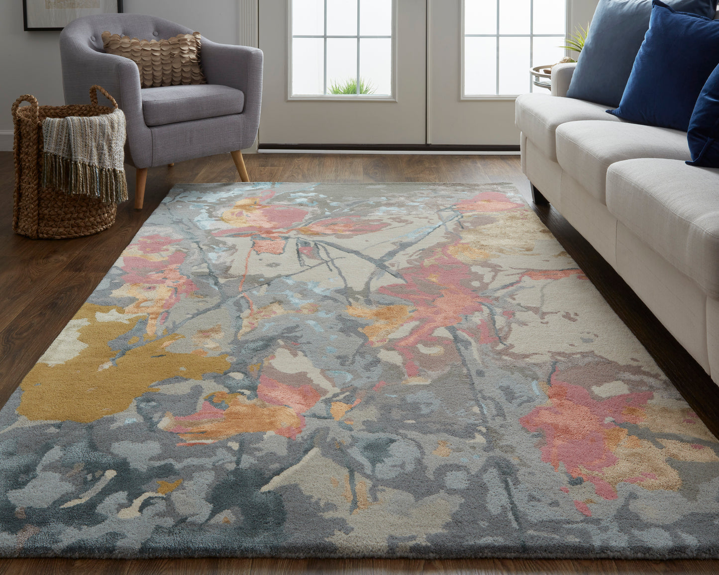 Dafney Transitional Floral & Botanical, Blue/Pink/Gray
