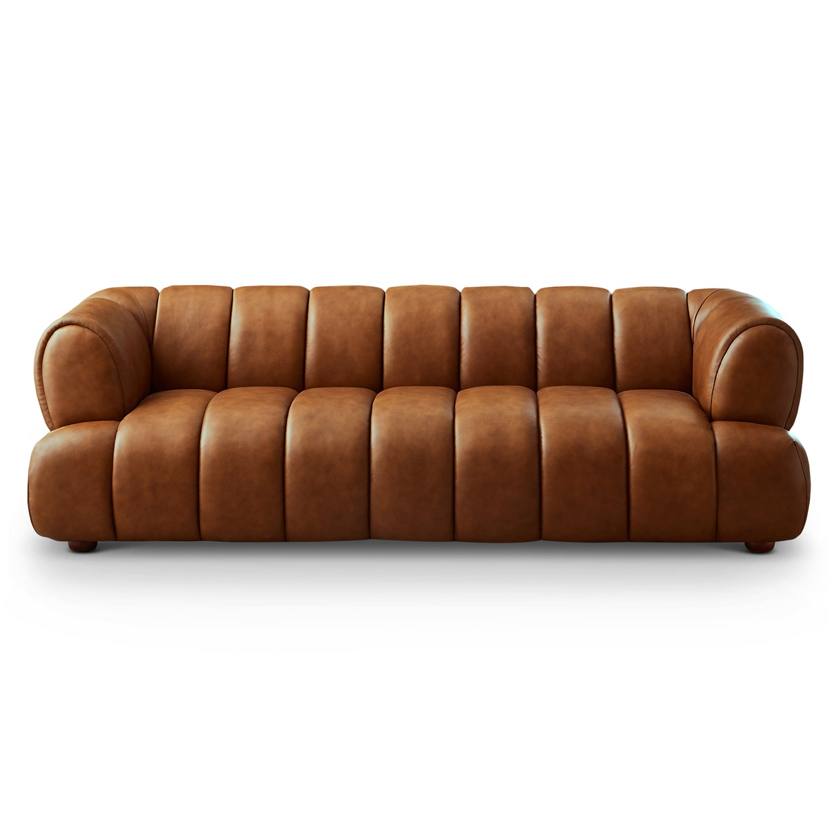 Jasmin Mid-Century Modern Upholstered Sofa in Cognac Leather with Solid Wood, 89.7''