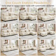 Chenille Supportive Three-Seater Sofa with Exquisite Waist Pillow,Ergonomic Curve Design, Easy to Assemble Modular Couch for Living Room Office,Beige