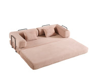 Convertible Sleeper Sofa Bed with Cylindrical Pillow, Corduroy Folding Mattress Couch with Fixed-Shape Frame, Floor Sofa Lounge Couch for Living Room Bedroom (Pink)