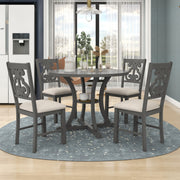 TREXM Retro-Style 5-Piece Round Dining Table and Chair Set with Unique Legs and Hollow Chair Back in Gray MDF