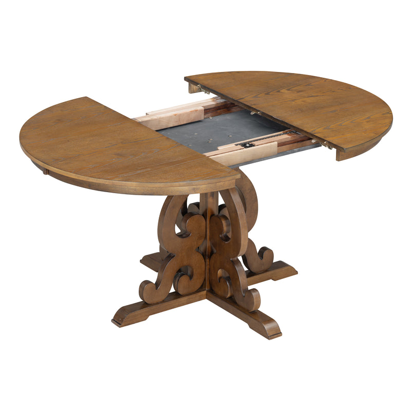 TREXM 5-Piece Retro Functional Dining Set, 1 Extendable Table with a 16-inch Leaf and 4 Upholstered Chairs for Dining Room and Kitchen (Walnut)