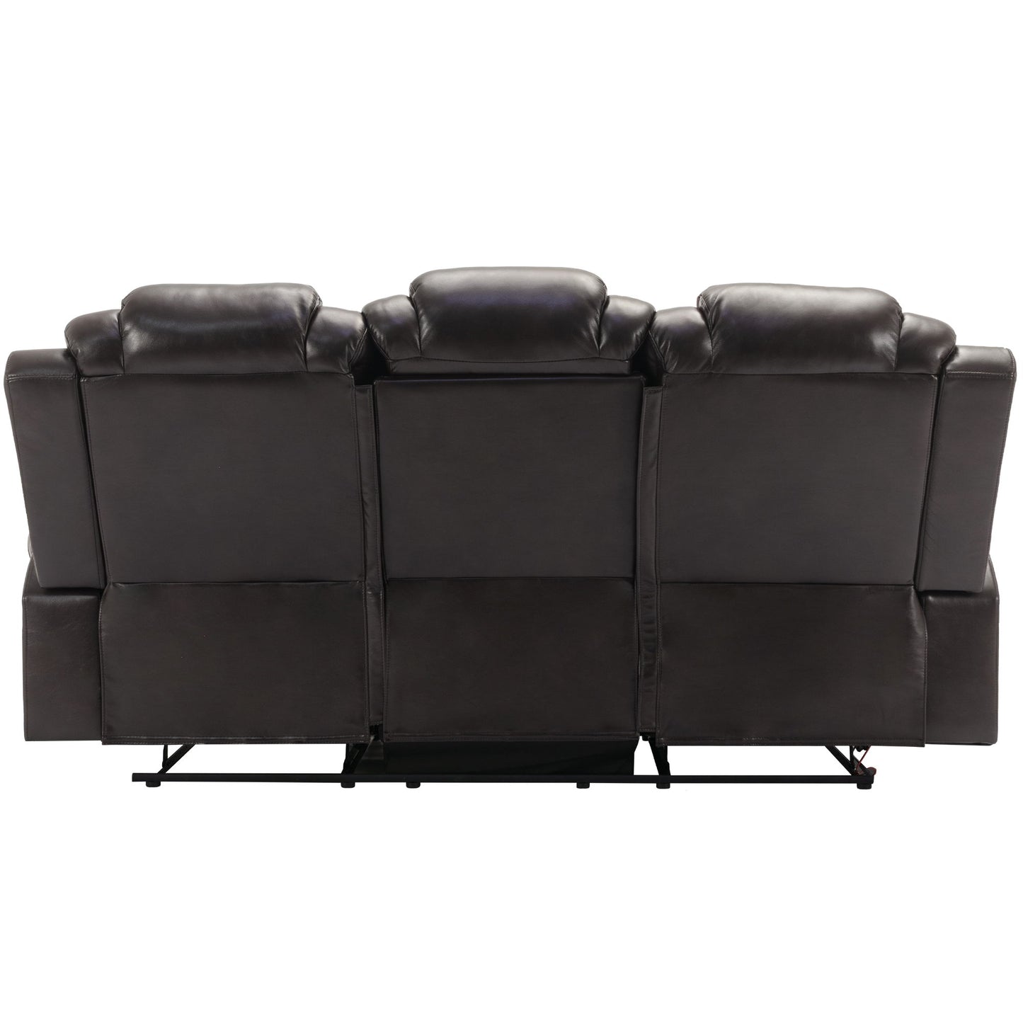 3 Pieces Recliner Sofa Sets Home Theater Seating Manual Recliner Chair & Center Console And LED Light Strip For Living Room - Brown