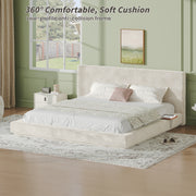 AirFrame King Bed Frame with Adjustable Sliding Side Table Visual Floating Effect, 8.7'' Cloud Upholstered Sponge Cushion, Easy Assembly (Off-White).
