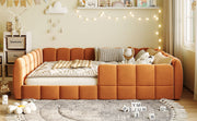 Full Size Velvet Upholstered Floor Bed, Pumpkin Orange