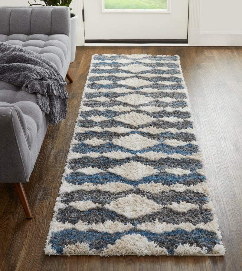 Mynka Transitional Diamond, Ivory/Gray/Blue