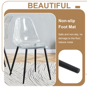 Table and chair set.42 inch modern minimalist brown wood grain round dining table set.Paired with 4 Transparent Plastic Chairs with Black Metal Legs.Bring a comfortable home experience.