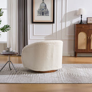 Swivel Accent Chair with Teddy Upholstery in White, 360-Degree Rotating Barrel Chair for Living Room, Bedroom, or Office, Made of Fabric and Solid Rubber Wood