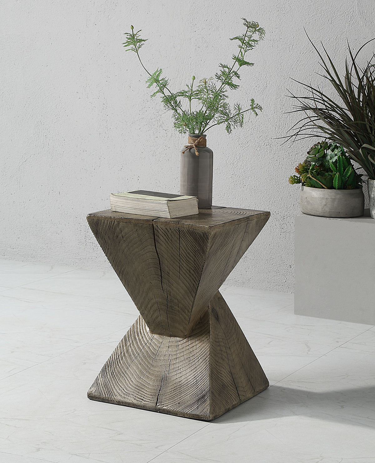 Zahi Weathered Oak Finish Accent Table