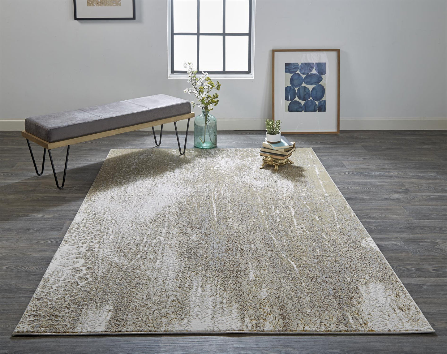 Aura Modern Abstract, Ivory/Gray/Gold