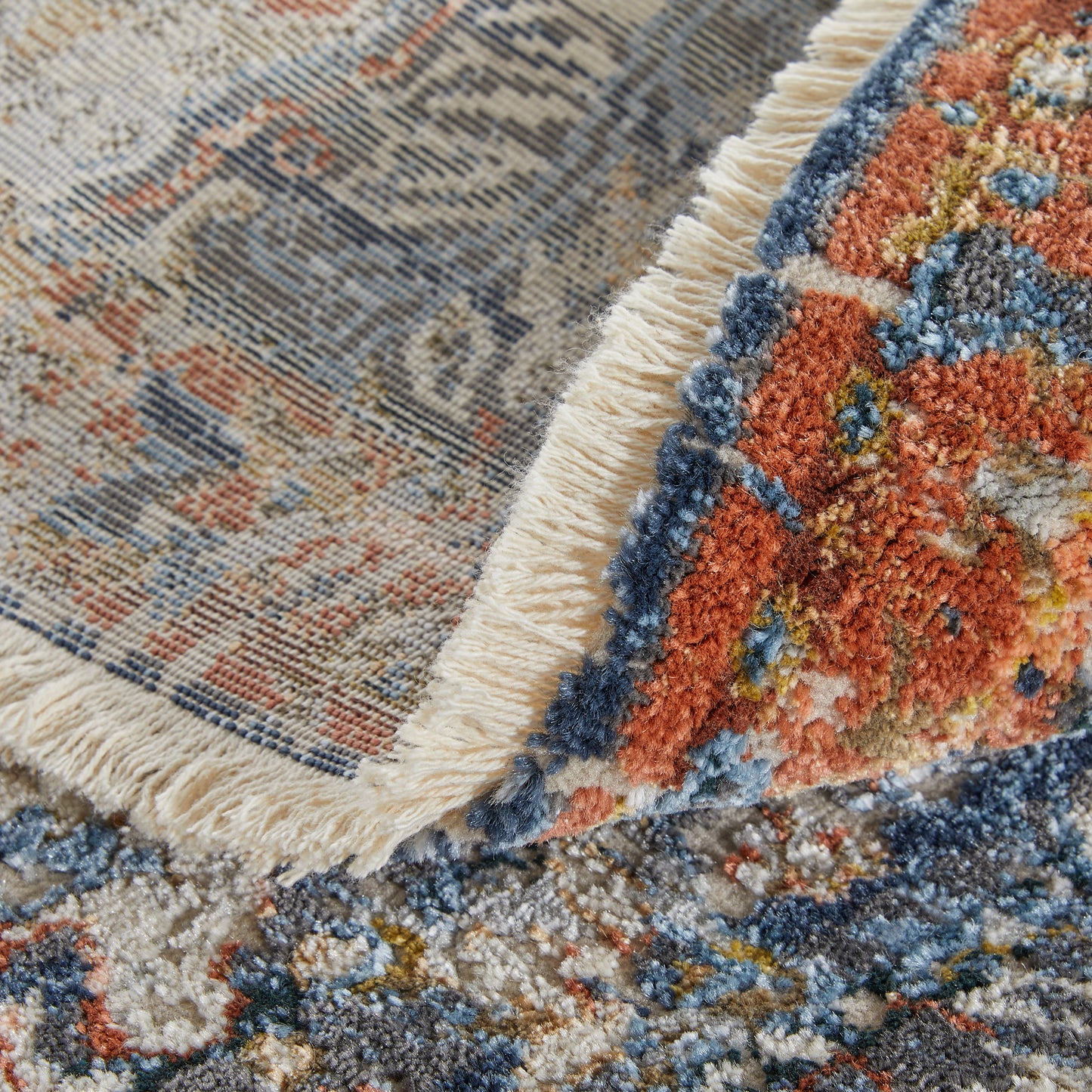 Kaia Transitional Floral & Botanical, Blue/Orange/Ivory