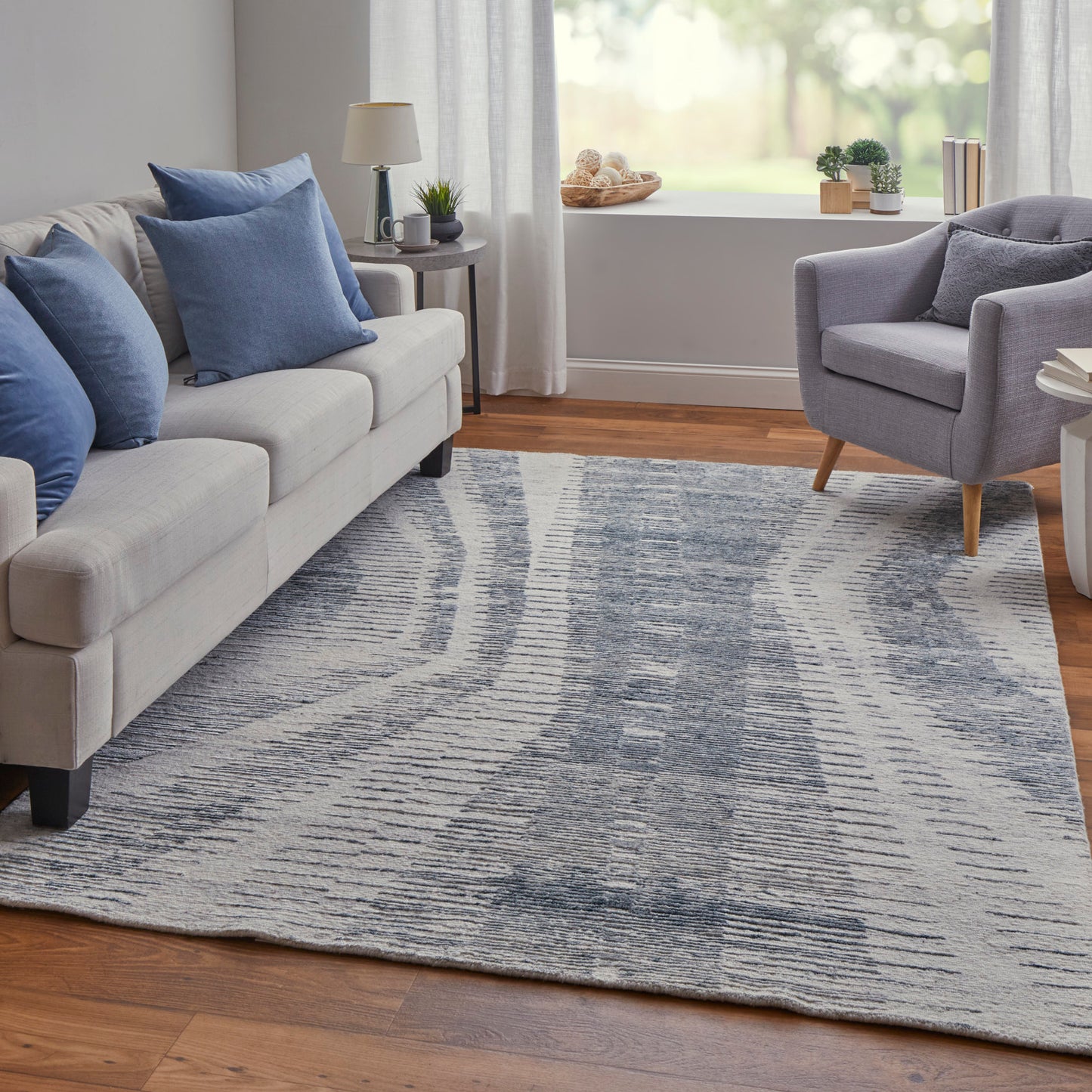 Brighton Modern Abstract, Ivory/Blue/Gray