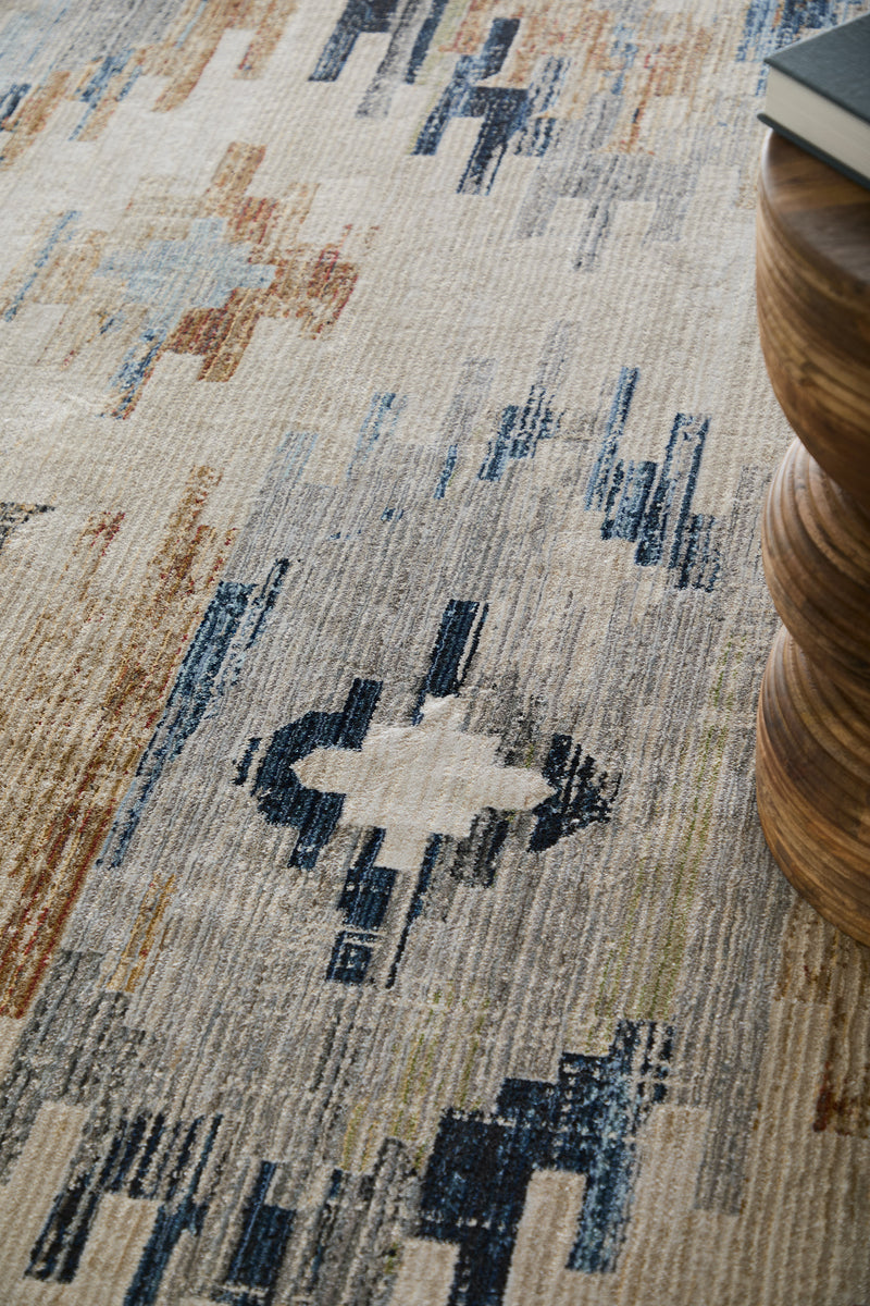 Melrose Traditional Diamond, Ivory/Blue/Brown