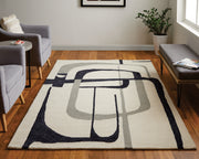 Maguire Transitional Abstract, Ivory/Gray/Black