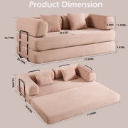 Convertible Sleeper Sofa Bed with Cylindrical Pillow, Corduroy Folding Mattress Couch with Fixed-Shape Frame, Floor Sofa Lounge Couch for Living Room Bedroom (Pink)