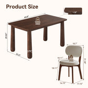 63' Solid Wood Dining Table Set with 6 Upholstered Chairs, Farmhouse Dinner Table Set of 7 Piece with Walnut Finish & Beige Chenille Seats, Heavy-Duty Support up to 1000 lbs, Easy Assembly