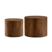Nesting Coffee Table Set of 2, Modern Round Coffee Table with Non-Slip Feet, Wood Side Table for Living Room, Bedroom, Office, Balcony, Terrace,Small Space, No Assembling,Walnut
