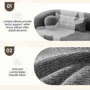 [NEW]86' Chenille Boneless Couch, Upholstered Sofa with Pillows, No Assembly Curved Cloud Couch with High-Density Foam, 3-Seater Luxury Modern Compressed Sofa for Living Room&Apartment