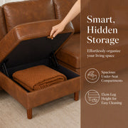 120' Sectional Sofa with Two Removable Storage Ottomans,Upholstered Breathable PU Leather Sectional Couch,Faux Leather Sofa,Vintage Brown