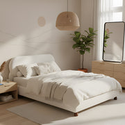 Cream-colored Boucle Upholstered Bed with Rubber Wood Foot ,King