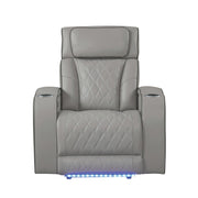 Fortuner Power Reclining 3Pc Living Room Set in Gray Faux Leather with LED Lights, Massage Function, Bluetooth Speakers and Wireless Charging