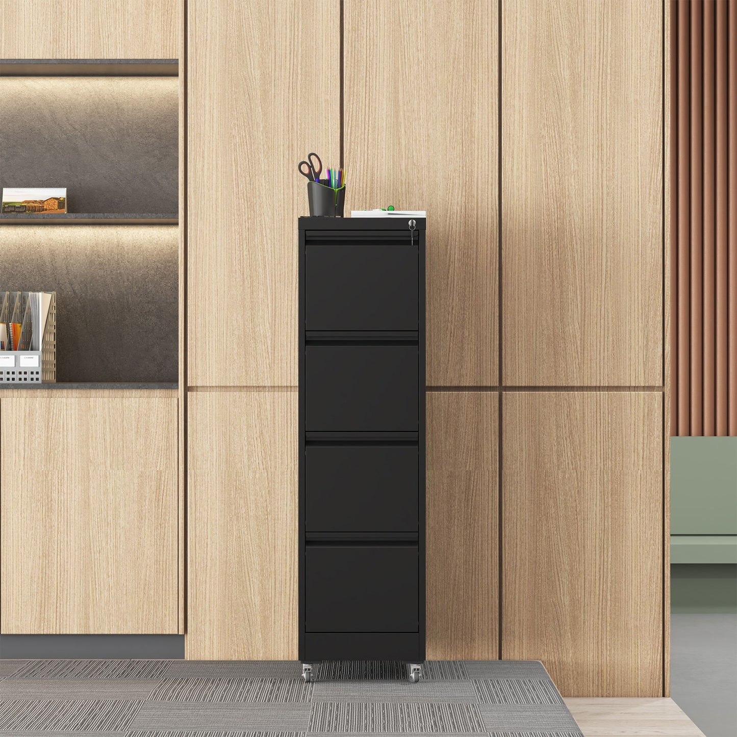 Drawer Metal Locking Vertical File Cabinet With Wheels Heavy Duty Lockable Storage