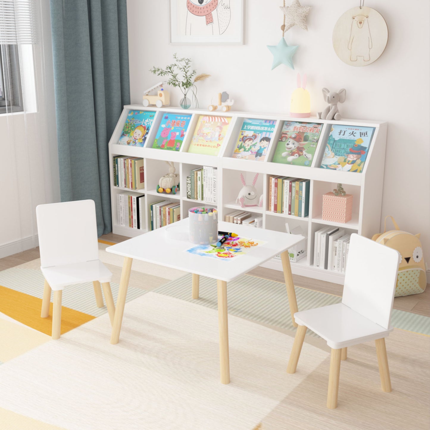Kids Table And 2 Chairs Set, 3 Piece Toddler Activity Play - White
