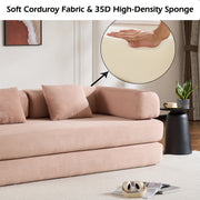 Convertible Sleeper Sofa Bed with Cylindrical Pillow, Corduroy Folding Mattress Couch with Fixed-Shape Frame, Floor Sofa Lounge Couch for Living Room Bedroom (Pink)