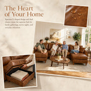 120' Sectional Sofa with Two Removable Storage Ottomans,Upholstered Breathable PU Leather Sectional Couch,Faux Leather Sofa,Vintage Brown