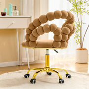 Velvet Bubble Back Swivel Office Chair, Adjustable Height Cute Vanity Chair with Gold Base & Wheels for Bedroom, Makeup Room.
