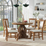 TREXM 5-Piece Retro Functional Dining Set, 1 Extendable Table with a 16-inch Leaf and 4 Upholstered Chairs for Dining Room and Kitchen (Walnut)