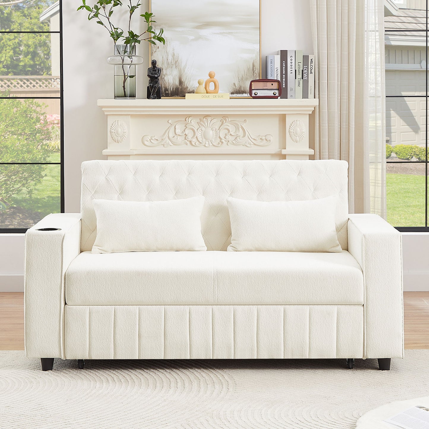 Pull-Out Sofa Bed Convertible Couch With Adjustable Backrest For Living Room
