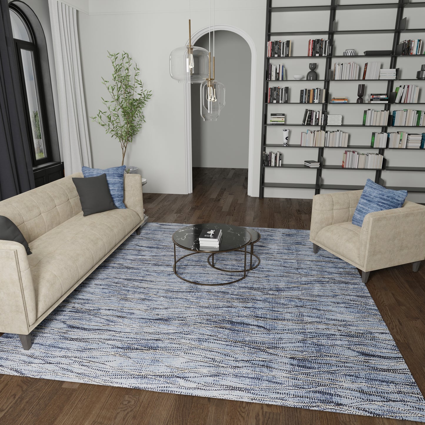 Sonora Modern Abstract, Blue/Ivory/Tan