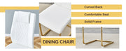 Table and chair set.A Modern Minimalist Style Round Clear Tempered Glass Table with Metal Legs.Paried with white chairs with Modern PU Leather High Back Upholstered and C-Tube Golden Legs.