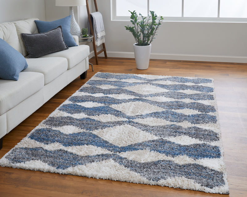 Mynka Transitional Diamond, Ivory/Gray/Blue