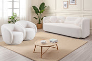 Modern Japandi White Boucle Sofa Set, 5-Piece Upholstered Cloud Couch Bundle, 3-Seater Sofa + 4 Pack 360° Swivel Barrel Accent Chairs for Living Room, Apartment, Home Office