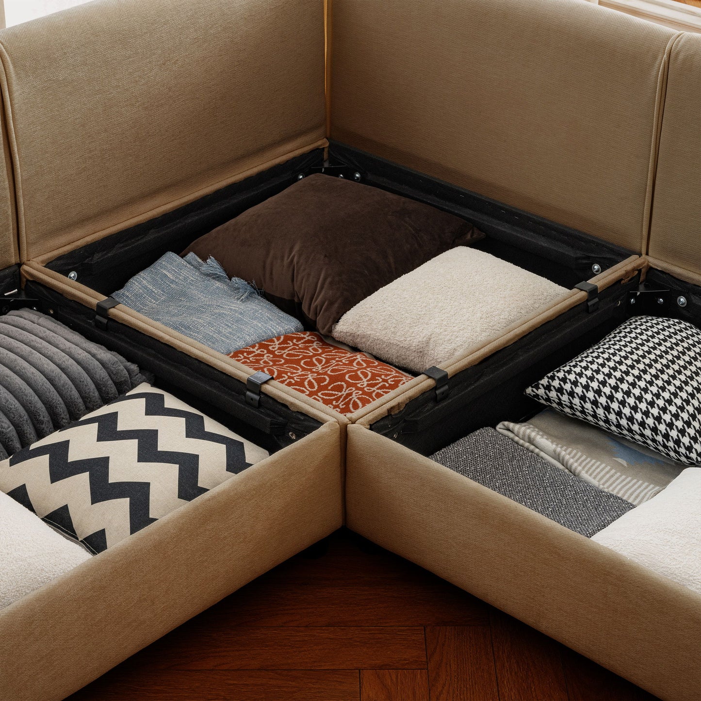 Stylish Sofa With Storage Seat And Cylindrical Backrest