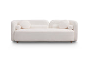 Modern Japandi White Boucle Sofa Set, 5-Piece Upholstered Cloud Couch Bundle, 3-Seater Sofa + 4 Pack 360° Swivel Barrel Accent Chairs for Living Room, Apartment, Home Office