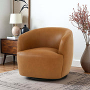 Mina 32' W Tan Vegan Leather Upholstered Swivel Barrel Chair