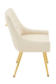 Leather Upholstered Modern Dining Chair with Diamond Tufted Button Back - Dining Room Negotiation Room Cafe Office Accent Chair (Off White, Set of 2)