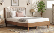 Queen Size Wood Bed with Piano Key Style Upholstered Headboard , Wood Bed with Strengthened Bed Frame ,Wheat (old sku:W504S00257)