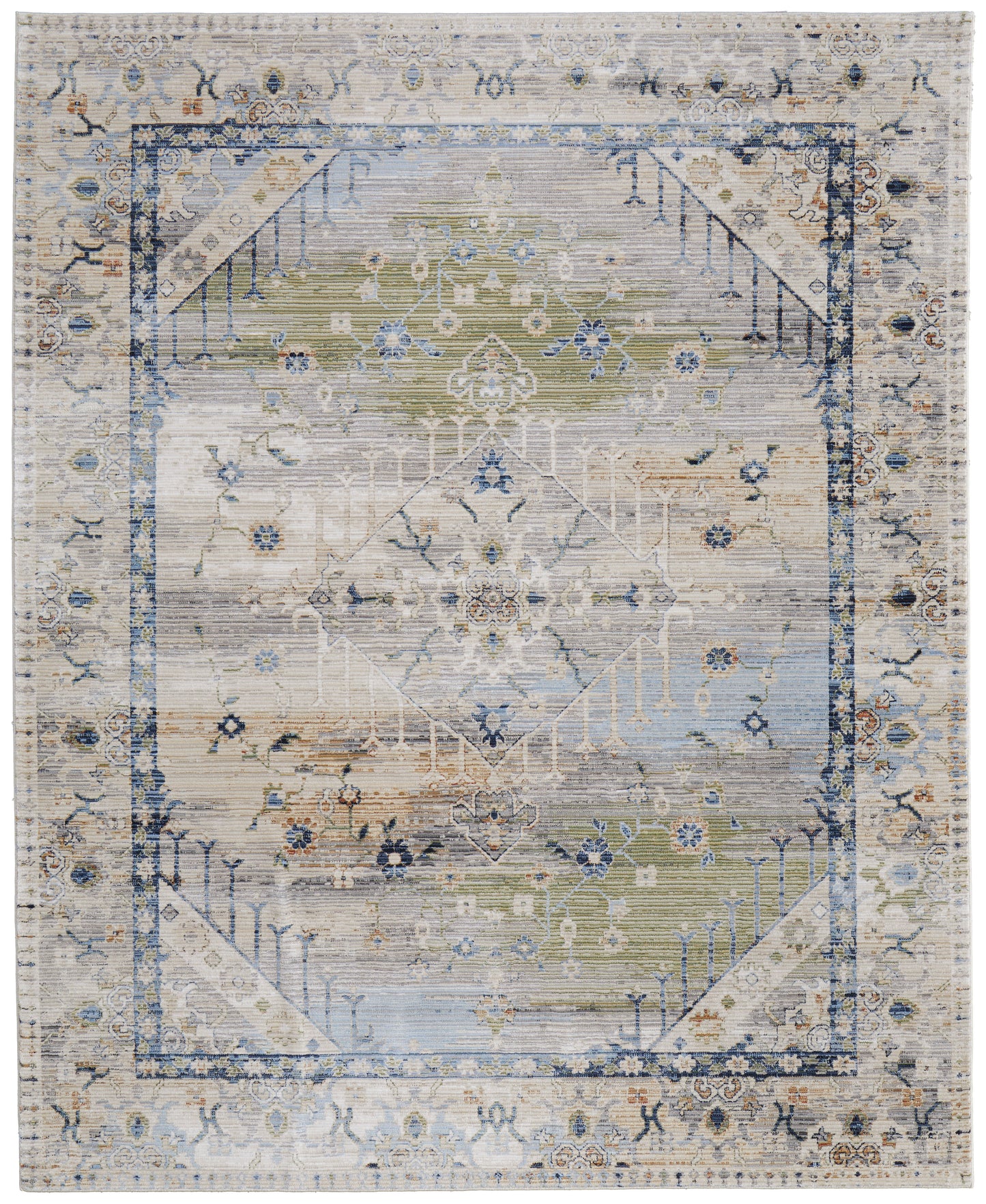 Melrose Transitional Distressed, Ivory/Green/Blue