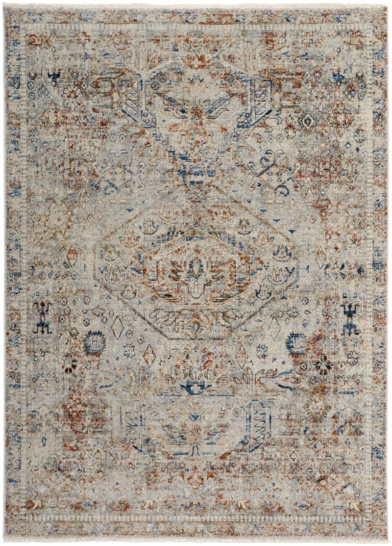 Kaia Transitional Medallion, Tan/Orange/Red
